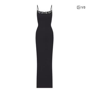 SKIMS fits everybody Long Lace Slip Dress — Onyx Black